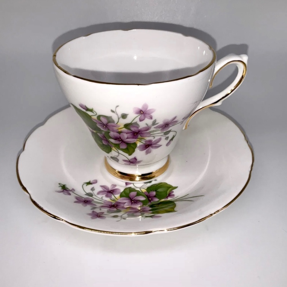 Vintage Royal Sutherland Staffordshire Ornate Floral Cup & Saucer, England